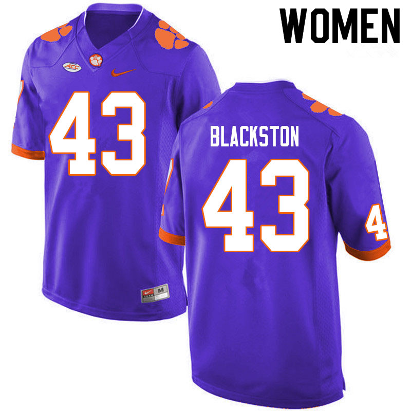 Women #43 Will Blackston Clemson Tigers College Football Jerseys Sale-Purple